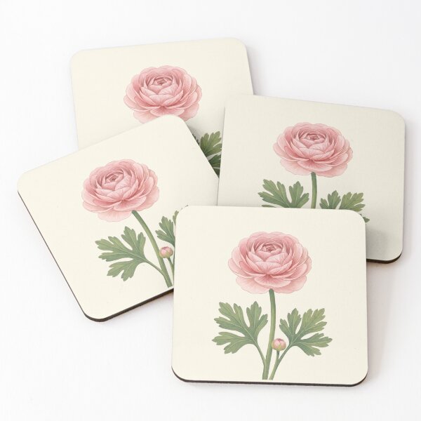 Item preview, Vintage Pink Ranunculus Botanical Illustration with Scientific Label designed and sold by Pasteltone.