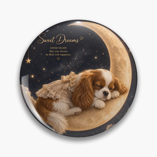 Item preview, Sleeping Cavalier King Charles Spaniel on Crescent Moon | Sweet Dreams | Cozy Night Dog Art designed and sold by ManJiangHong.