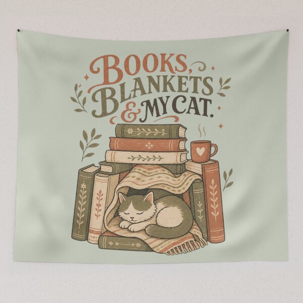 Item preview, Books, Blankets, and My Cat designed and sold by Caring Hearts.