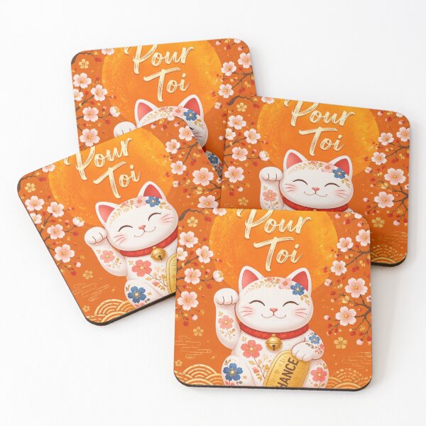 Item preview, Orange Flowering Maneki-Neko Cat in the Sun | "For You" Lucky Charm Decoration designed and sold by Natalia-Vlad.