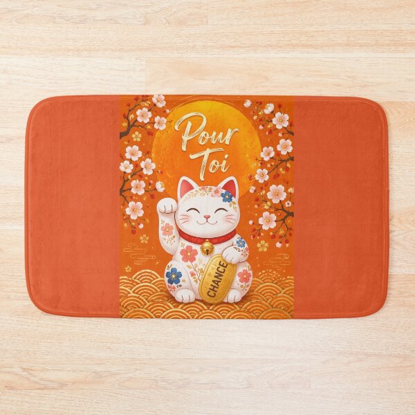 Aperçu de l'œuvre Chat Maneki-Neko Fleuris au Soleil Orange | Décoration Porte-Bonheur "Pour Toi" créée et vendue par Natalia-Vlad.