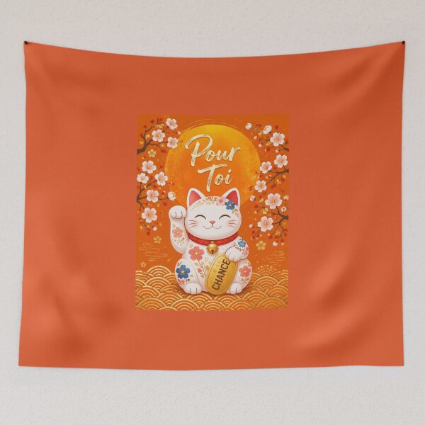 Item preview, Orange Flowering Maneki-Neko Cat in the Sun | "For You" Lucky Charm Decoration designed and sold by Natalia-Vlad.