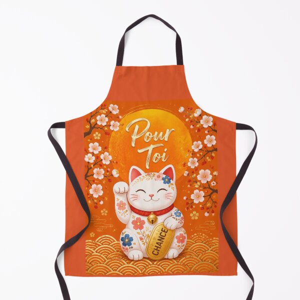 Aperçu de l'œuvre Chat Maneki-Neko Fleuris au Soleil Orange | Décoration Porte-Bonheur "Pour Toi" créée et vendue par Natalia-Vlad.