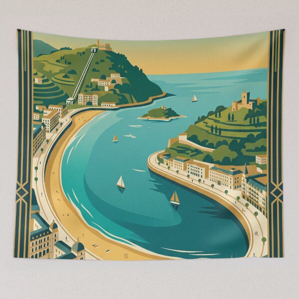 Item preview, San Sebastian Spain Vintage Travel Poster designed and sold by Bomax121.