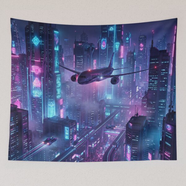 Item preview, Cyberpunk Airplane Futuristic City Night designed and sold by Design-Illusi0n.