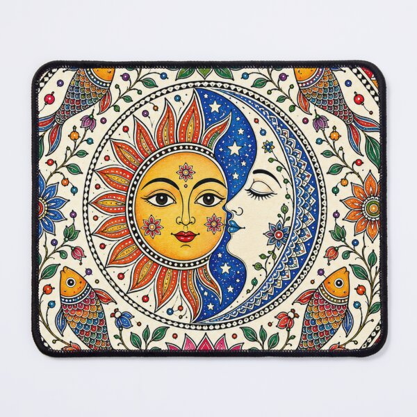 Item preview, A colorful Madhubani-inspired celestial artwork of sun, moon, lotus, and fishes designed and sold by Ink Matrix.