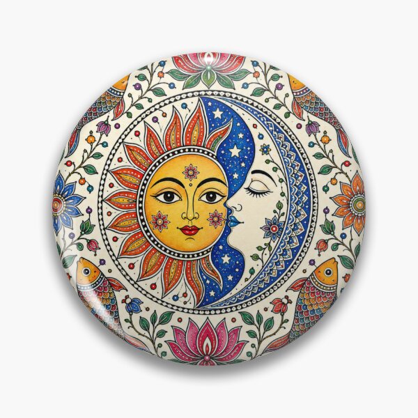 Item preview, A colorful Madhubani-inspired celestial artwork of sun, moon, lotus, and fishes designed and sold by Ink Matrix.