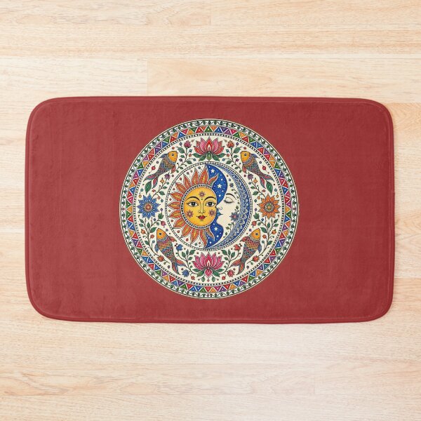 Item preview, A colorful Madhubani-inspired celestial artwork of sun, moon, lotus, and fishes designed and sold by Ink Matrix.