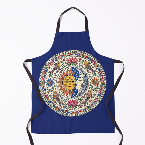 Item preview, A colorful Madhubani-inspired celestial artwork of sun, moon, lotus, and fishes designed and sold by Ink Matrix.