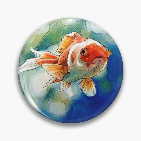 Item preview, Watercolor Goldfish Painting - Orange Fish Swimming in Blue Water designed and sold by Butterfly-Dream.
