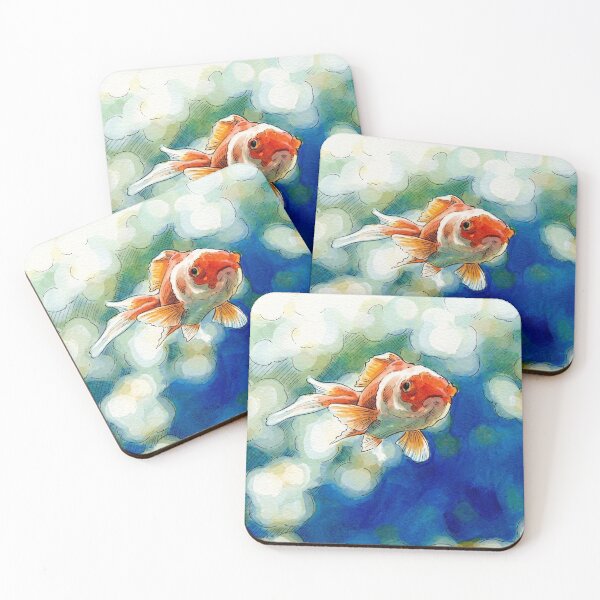 Item preview, Watercolor Goldfish Painting - Orange Fish Swimming in Blue Water designed and sold by Butterfly-Dream.