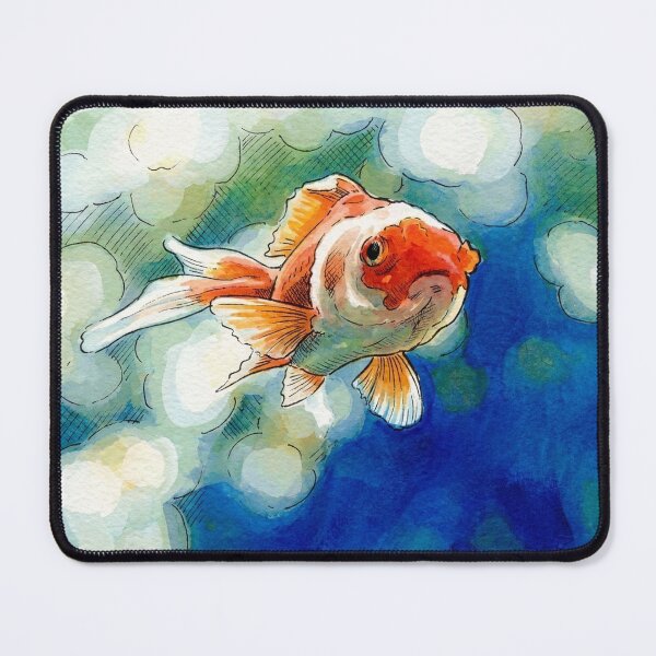 Item preview, Watercolor Goldfish Painting - Orange Fish Swimming in Blue Water designed and sold by Butterfly-Dream.