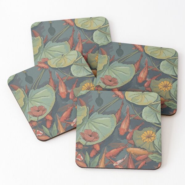Item preview, Koi Fish Pond Illustration with Lily Pads and Flowers designed and sold by Butterfly-Dream.