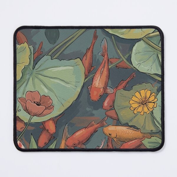 Item preview, Koi Fish Pond Illustration with Lily Pads and Flowers designed and sold by Butterfly-Dream.
