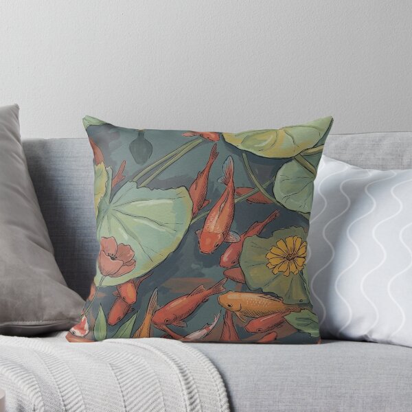 Item preview, Koi Fish Pond Illustration with Lily Pads and Flowers designed and sold by Butterfly-Dream.