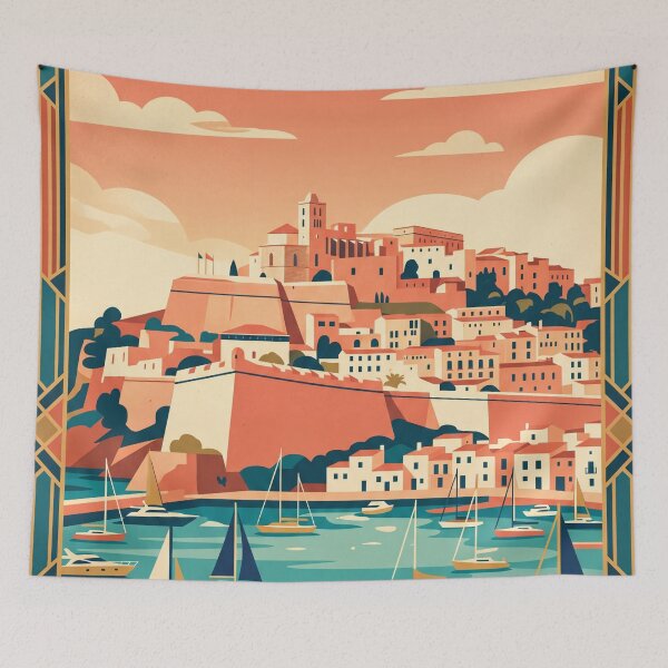 Item preview, Ibiza Town Spain Vintage Travel Poster designed and sold by Bomax121.