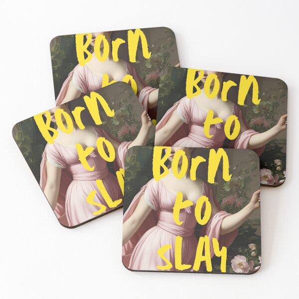 Item preview, Pink Vintage Classical Woman Artwork ft. Empowering Quote: "Born to Slay" designed and sold by SpringTeaDesigns.