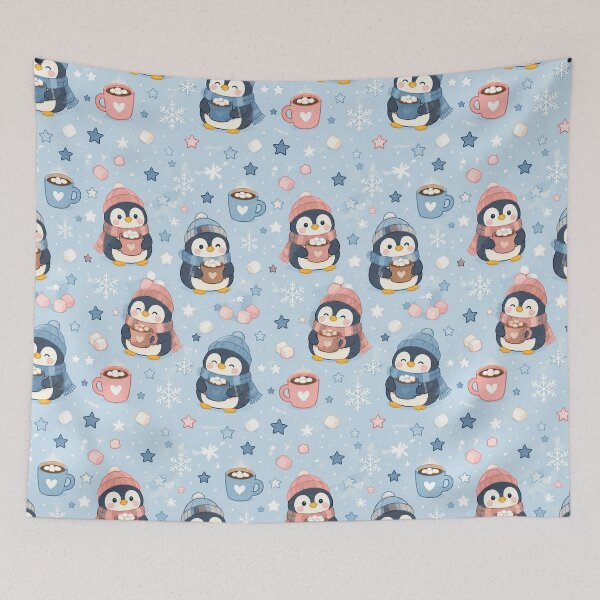 Item preview, Cute Penguin Winter Cocoa Pattern | Cozy Kawaii Snow Aesthetic designed and sold by Soft Berry Studio.