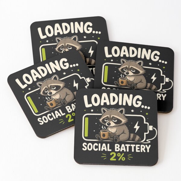 Item preview, Loading... Social Battery 2% Funny Introvert Raccoon Meme Cute Coffee Sticker designed and sold by TulipsArtDesigns .