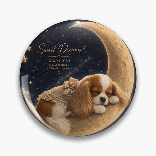 Item preview, Sweet Dreams Cavalier King Charles Spaniel | Sleeping Puppy on Crescent Moon | Cozy Night Art designed and sold by ManJiangHong.