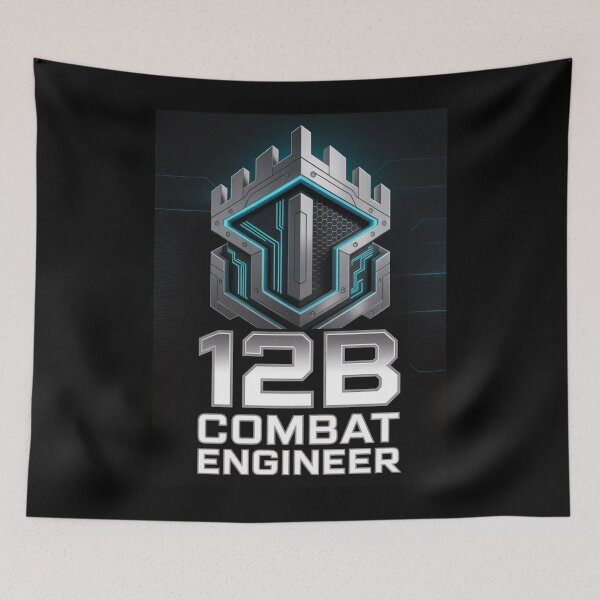 Item preview, 12B Combat Engineer — Futuristic Shield Emblem with Fortified Structure U.S. Army MOS Graphic designed and sold by GFamilyC.