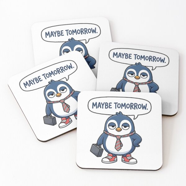 Aperçu de l'œuvre Peut-être demain - Pingouin démotivé avec autocollant de mallette créée et vendue par WowDezign.