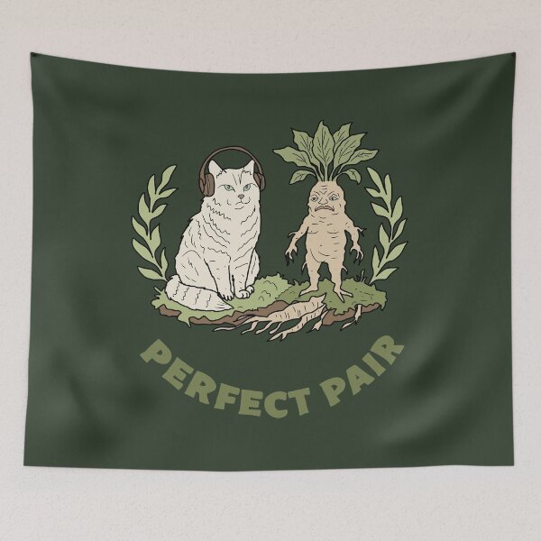 Item preview, Forest Cat and Mandrake Root Perfect Pair Folk Art designed and sold by LeshanArt.