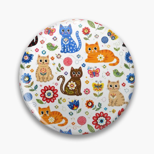 Item preview, Colorful Floral Folk Cat Pattern | Kawaii Kitten Pattern on White Background designed and sold by Natalia-Vlad.