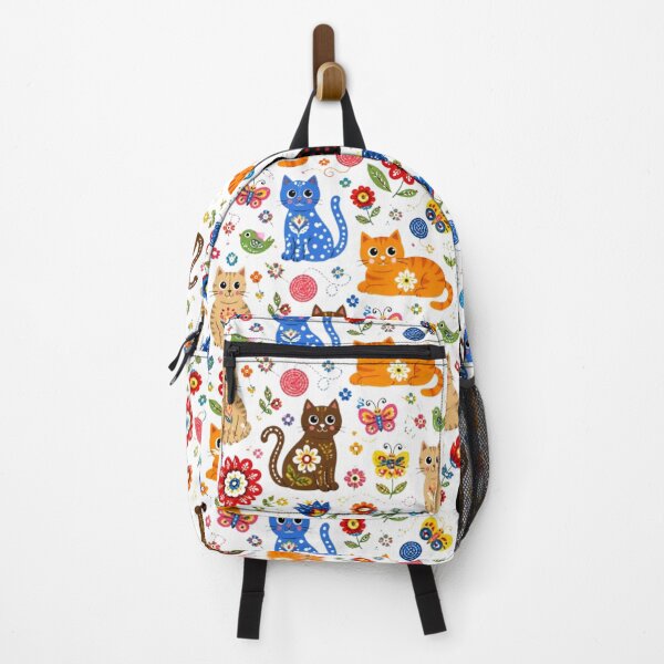 Item preview, Colorful Floral Folk Cat Pattern | Kawaii Kitten Pattern on White Background designed and sold by Natalia-Vlad.