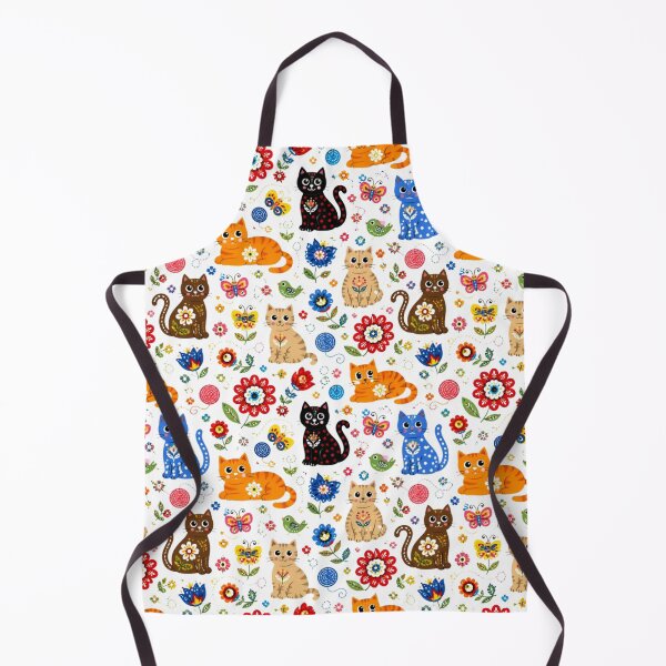 Item preview, Colorful Floral Folk Cat Pattern | Kawaii Kitten Pattern on White Background designed and sold by Natalia-Vlad.