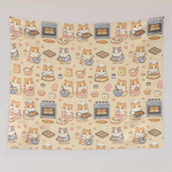 Item preview, Cute Hamster Cozy Baking Pattern | Kawaii Sweet Kitchen designed and sold by Soft Berry Studio.