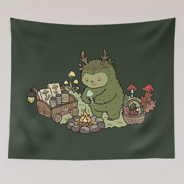 Item preview, Forest spirit illustration in Goblincore aesthetic designed and sold by LeshanArt.