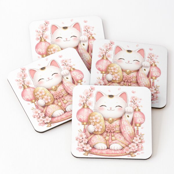 Item preview, Lucky Japanese Cat in Pink Kimono designed and sold by ichiyori.