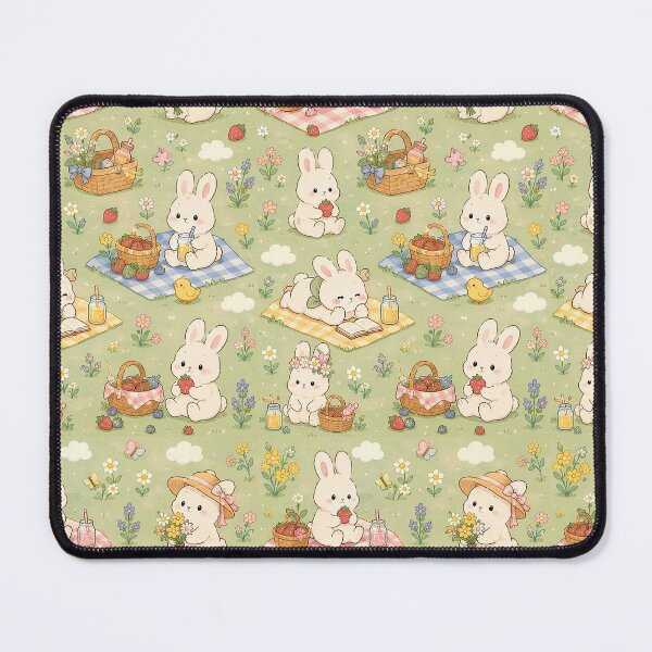 Item preview, Cute Bunny Spring Picnic Pattern | Kawaii Floral Picnic designed and sold by Soft Berry Studio.