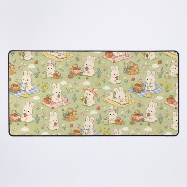 Item preview, Cute Bunny Spring Picnic Pattern | Kawaii Floral Picnic designed and sold by Soft Berry Studio.
