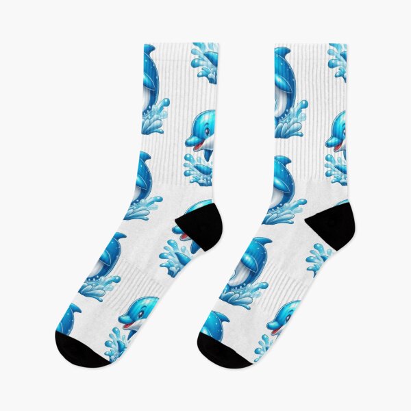 Item preview, Cute Happy Blue Dolphin Jumping Sea Splash Kawaii Ocean Animal Illustration designed and sold by Rostislav Bouda.