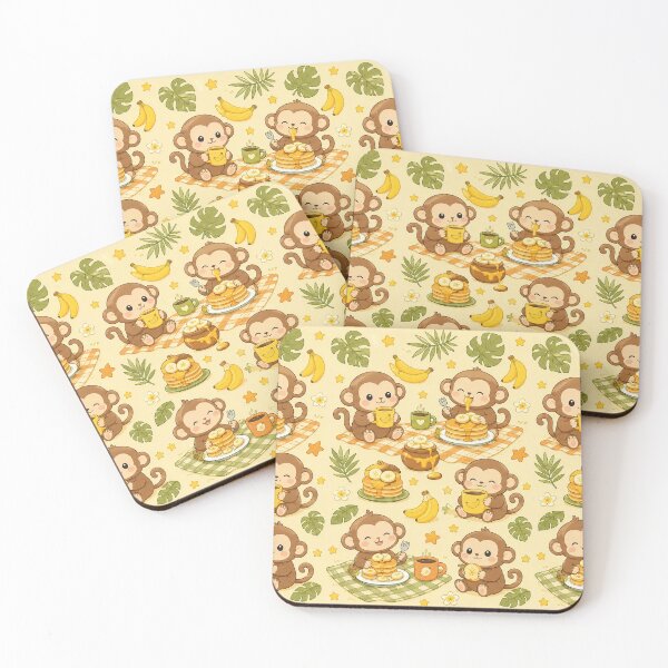 Item preview, Cute Monkey Banana Pancake Pattern | Cozy Kawaii Breakfast designed and sold by Soft Berry Studio.