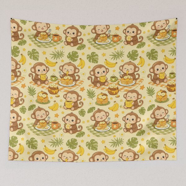 Item preview, Cute Monkey Banana Pancake Pattern | Cozy Kawaii Breakfast designed and sold by Soft Berry Studio.