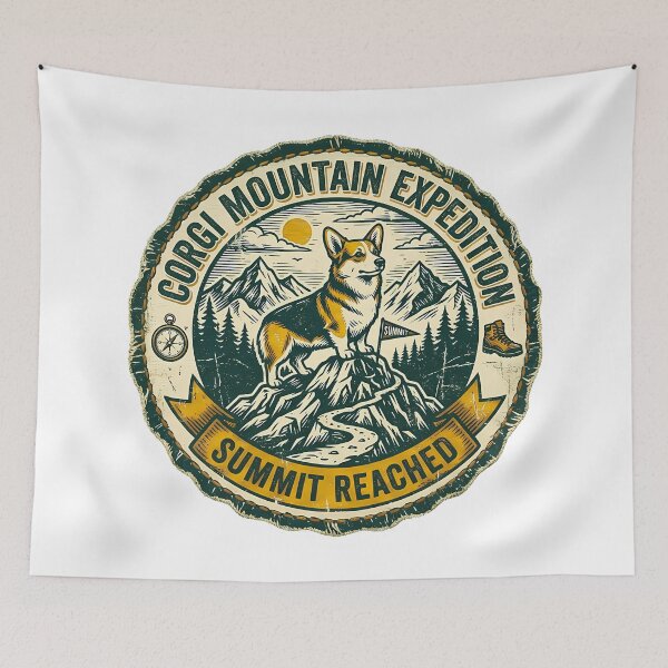 Item preview, Vintage Corgi Mountain Expedition Shirt, Retro Corgi Summit Reached Hiking Badge Tee, Unique Corgi Outdoor Adventure Gift for Dog and Nature Lovers designed and sold by Wearable Canvas...