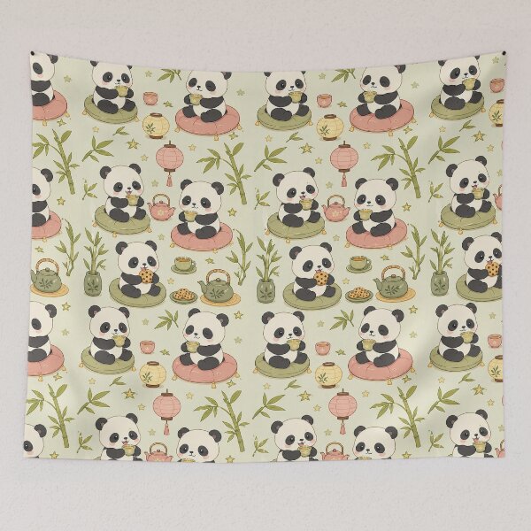 Item preview, Cute Panda Bamboo Tea Time Pattern | Cozy Kawaii Tea Aesthetic designed and sold by Soft Berry Studio.