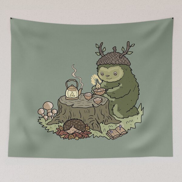 Item preview, Forest Spirit Goblincore Illustration with Sleeping Hedgehog  designed and sold by LeshanArt.