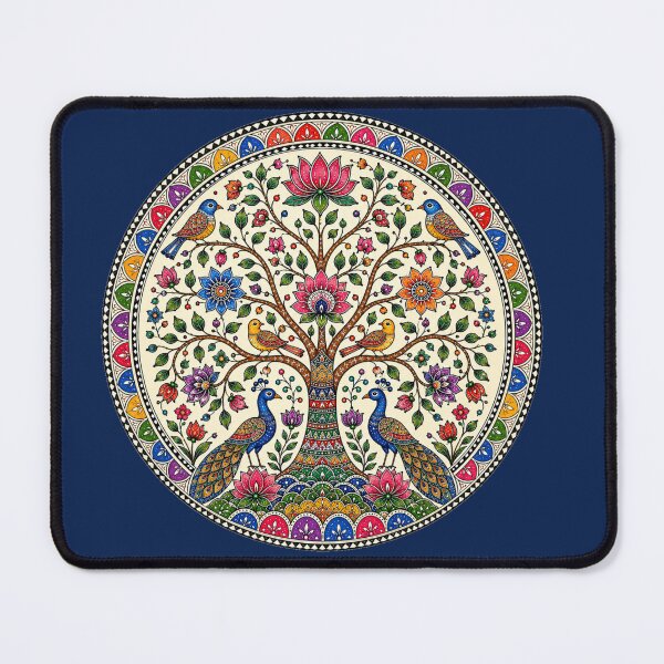 Item preview, A vibrant Madhubani-inspired Tree of Life with graceful peacocks in watercolor style designed and sold by Ink Matrix.