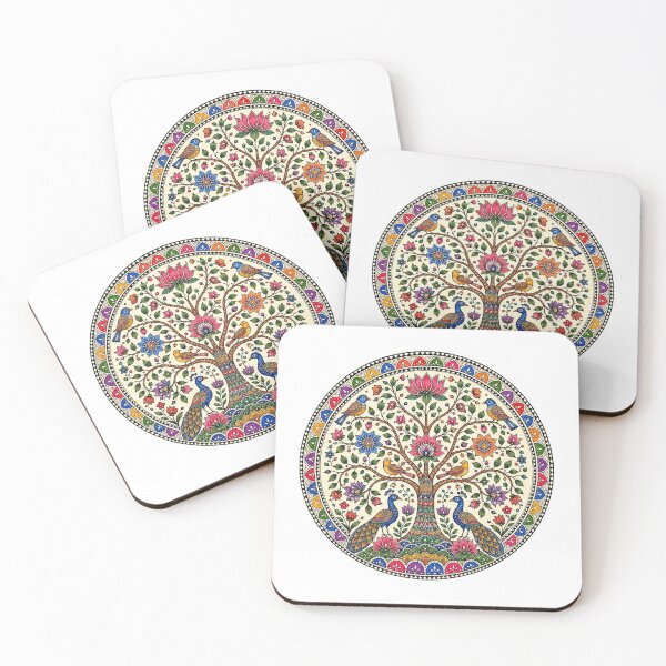 Item preview, A vibrant Madhubani-inspired Tree of Life with graceful peacocks in watercolor style designed and sold by Ink Matrix.