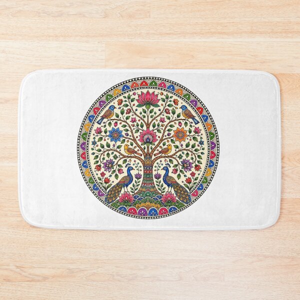 Item preview, A vibrant Madhubani-inspired Tree of Life with graceful peacocks in watercolor style designed and sold by Ink Matrix.