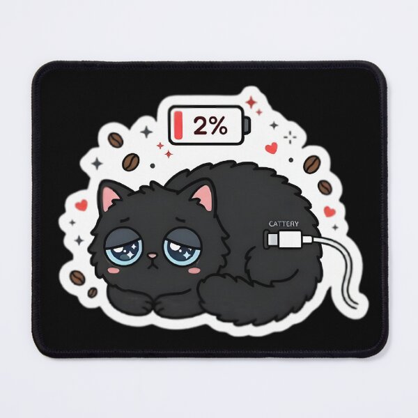 Item preview, 2% Battery Cat - Sleepy Flat Cat Charging Sticker designed and sold by WowDezign.