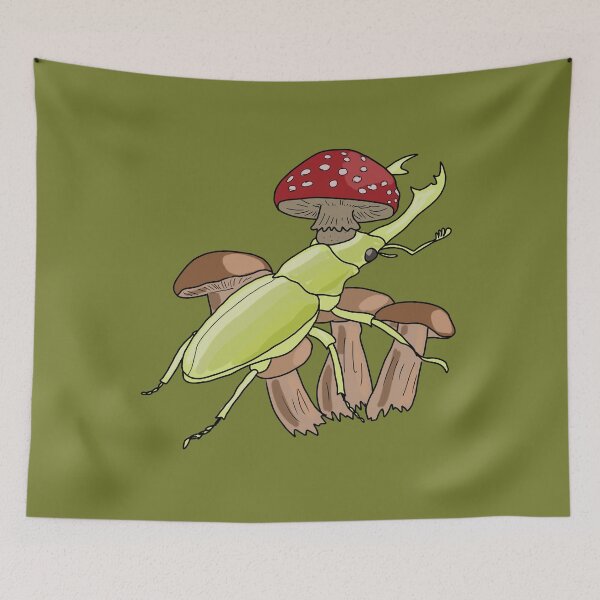 Item preview, Stag Beetle and Amanita Mushroom Illustration for Nature Lovers goblincore & cottagecore  designed and sold by LeshanArt.