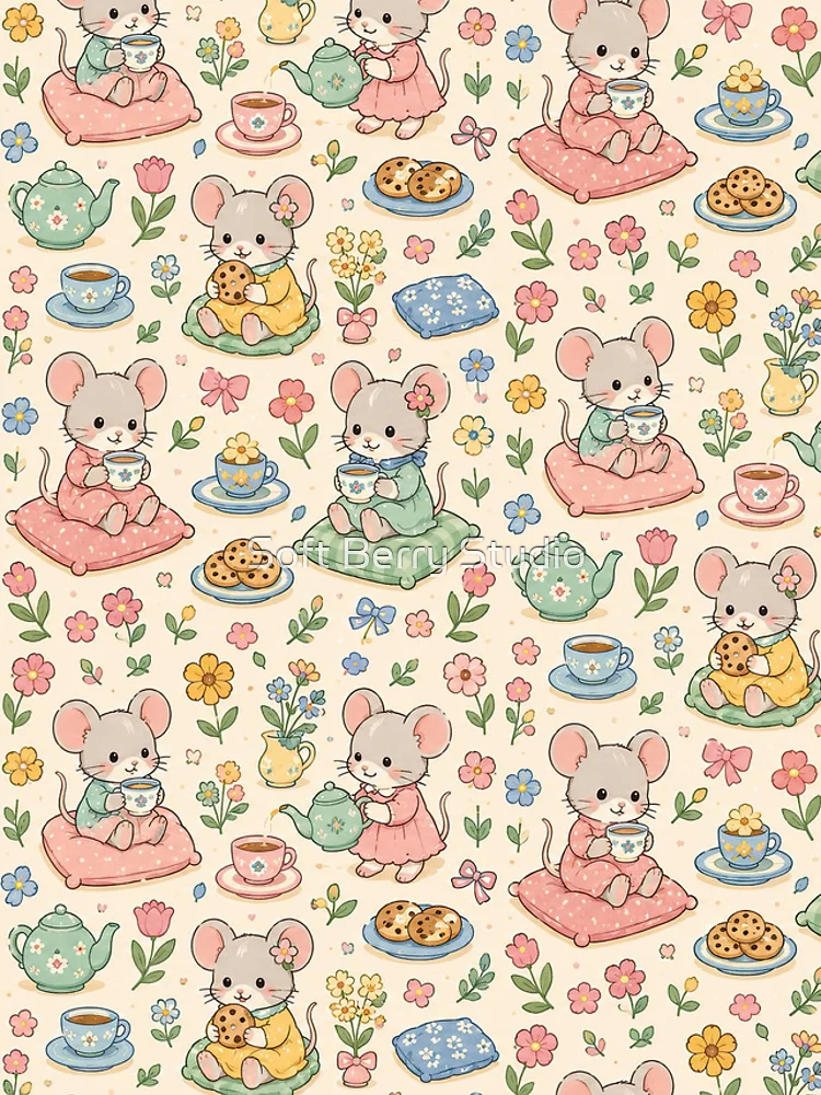 Thumbnail 4 of 4, iPhone Case, Mouse Spring Flower Tea Pattern designed and sold by Soft Berry Studio.