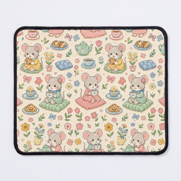 Item preview, Mouse Spring Flower Tea Pattern designed and sold by Soft Berry Studio.