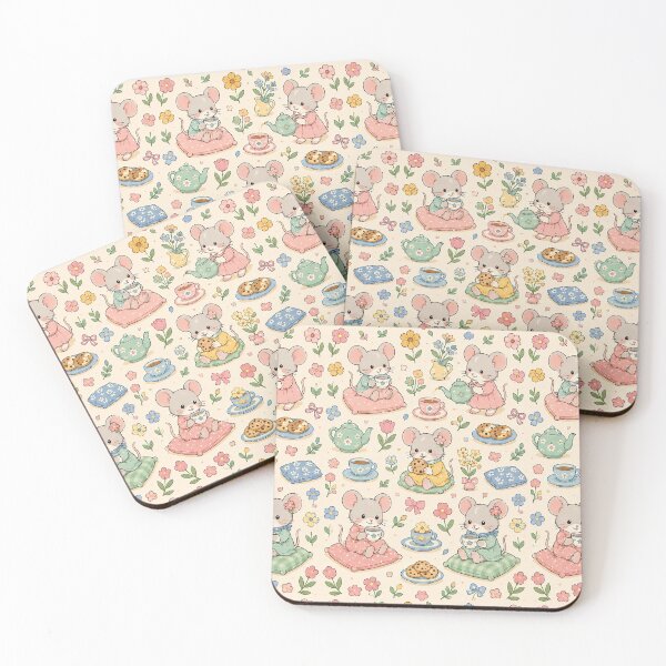 Item preview, Mouse Spring Flower Tea Pattern designed and sold by Soft Berry Studio.