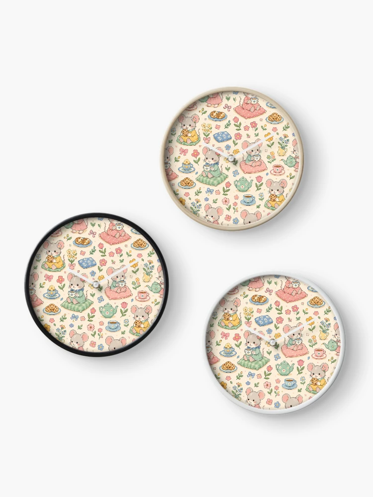 Thumbnail 3 of 4, Clock, Mouse Spring Flower Tea Pattern designed and sold by Soft Berry Studio.